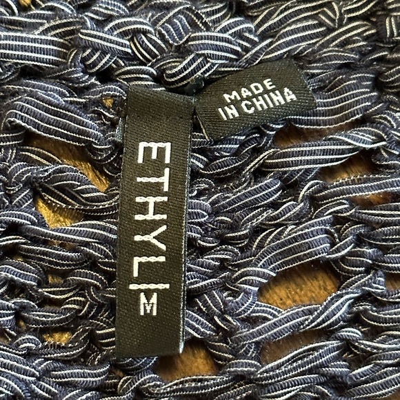 Ethyl | Tie Front Loose Knit/Crochet Sweater Cardigan in a Marled Dark Blue - Picture 6 of 6